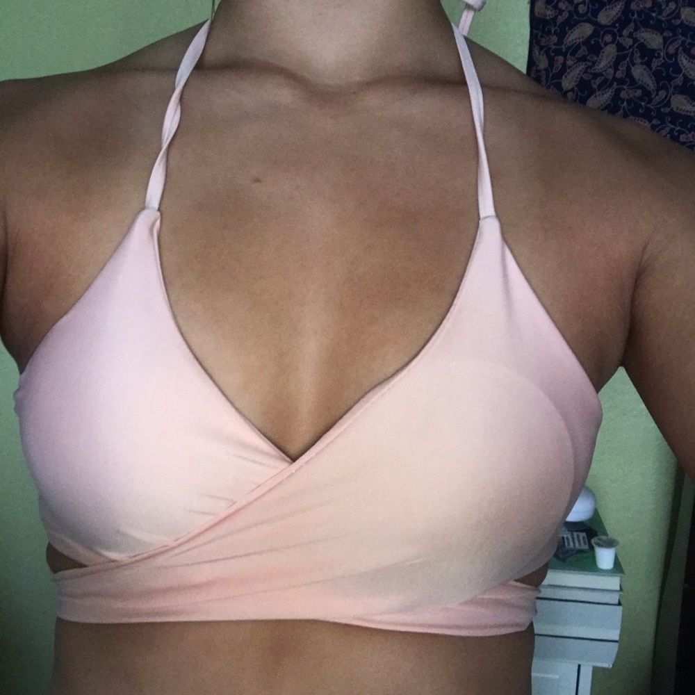 Baby pink halter tie back bikini top